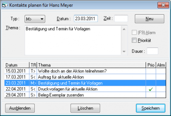 CRM TelMarkt planen von Kontakten