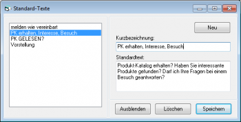 TelMarkt CRM Standard-Texte verwalten