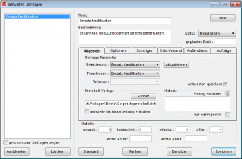 CallCenter TelMarkt: Verwalten Projekte (Umfragen)