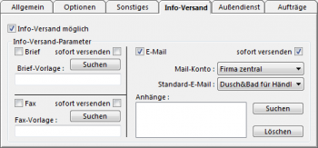 CallCenter TelMarkt: Parameter Versand Info-Material