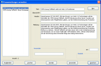 CRM TelMarkt Pressemeldungen bearbeiten