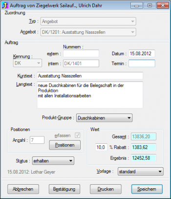 TelMarkt CRM Auftrag erfassen