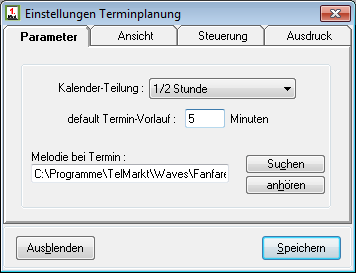 CRM TelMarkt Termine Parameter